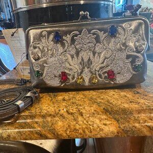 NWT Patricia Nash Leather Missoula Metallic Gem Baroque Frame Crossbody Clutch